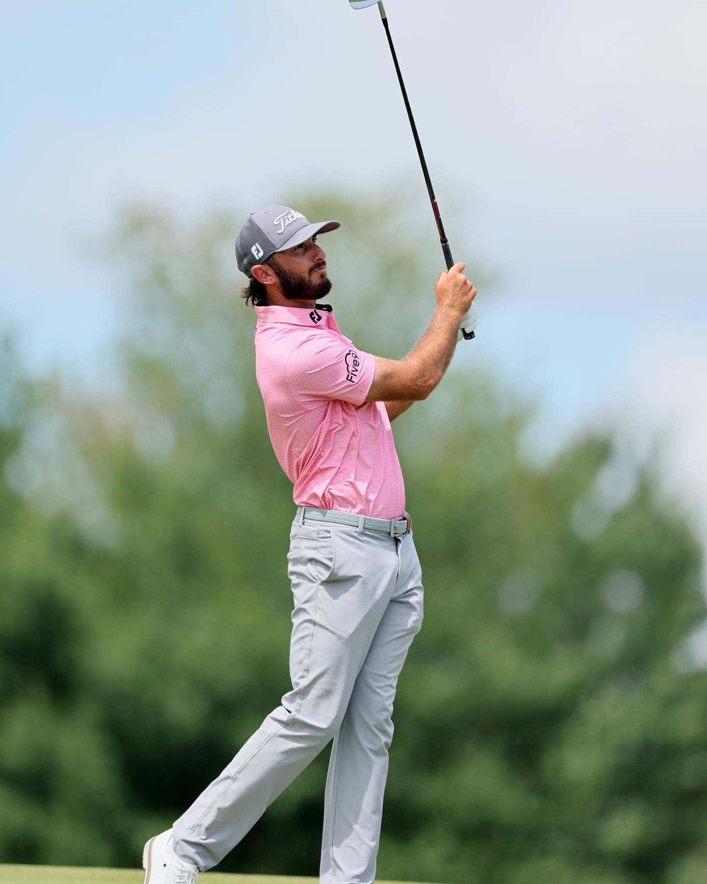 Max Homa Pink Shirt Golf Swing Background