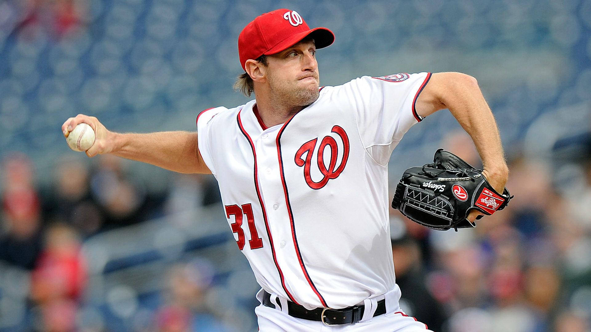 Max Scherzer In White Uniform Background