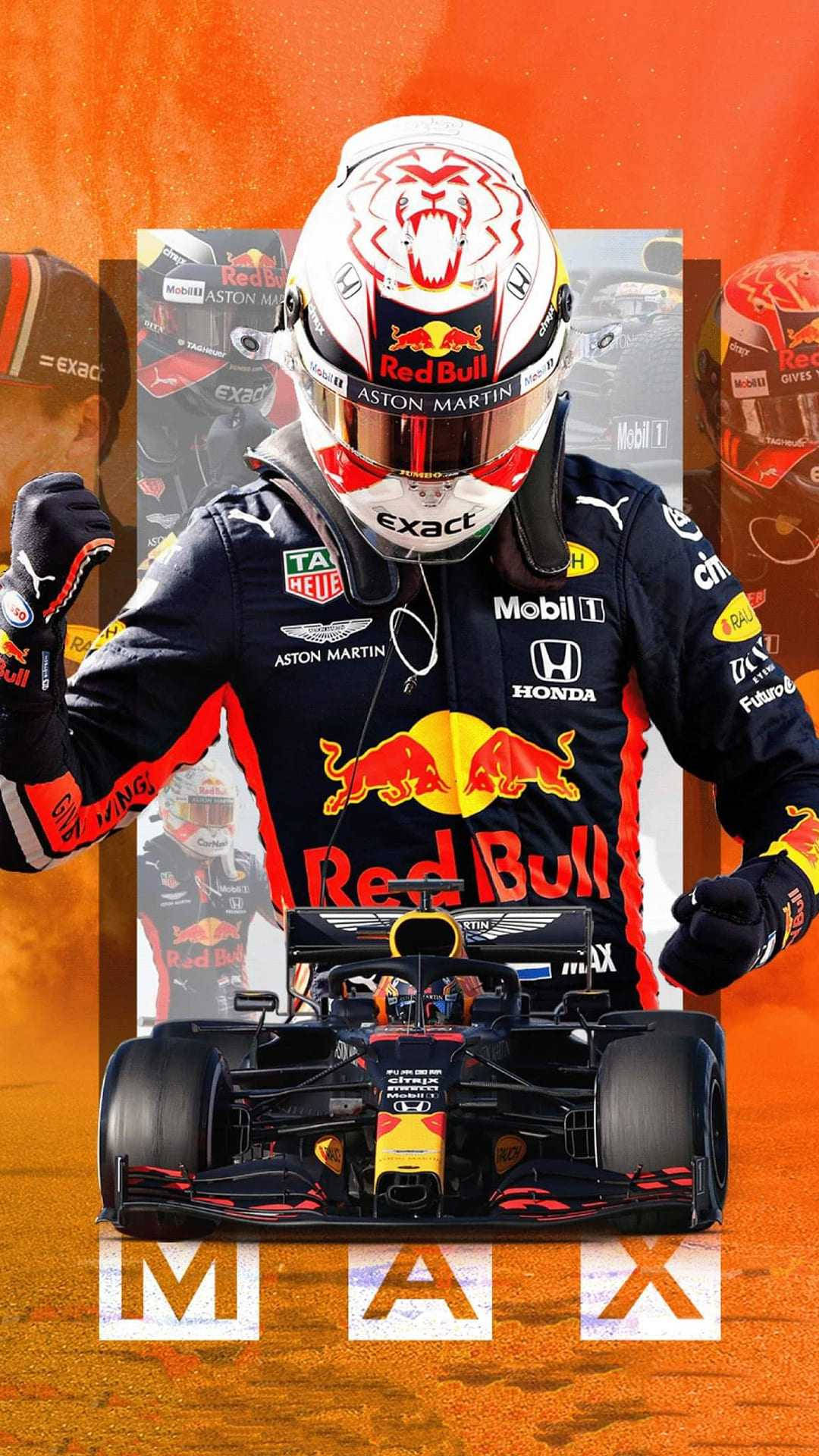Max Verstappen Racing In His Signature Red Bull Car Background