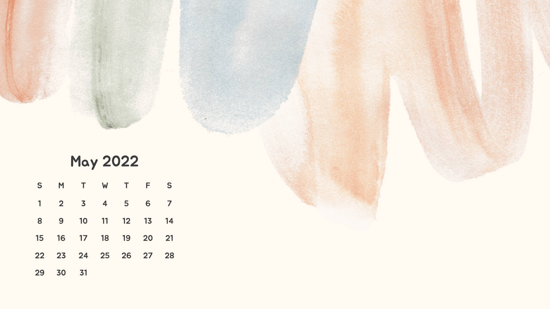 May 2022 Calendar Colorful Pastel Strokes Background