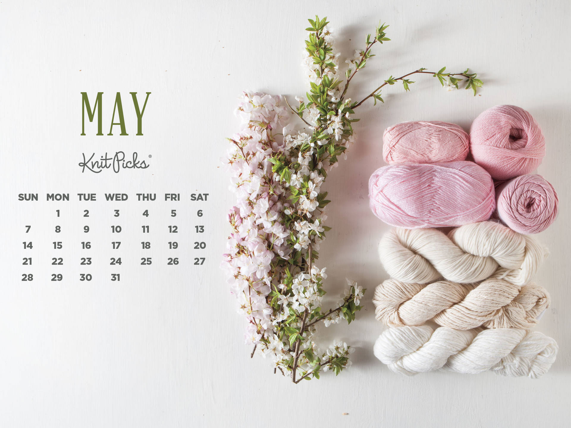 May 2022 Calendar Pastel Flowers And Yarns Background