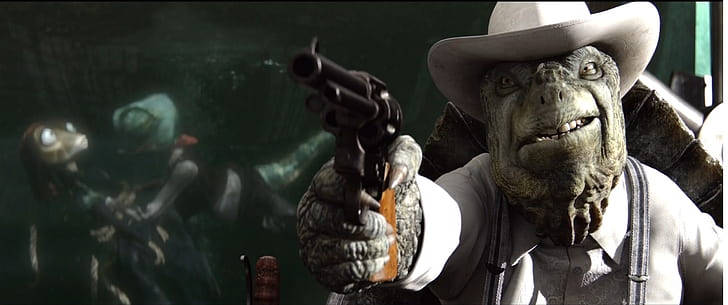 Mayor John Pointing Gun Rango Background