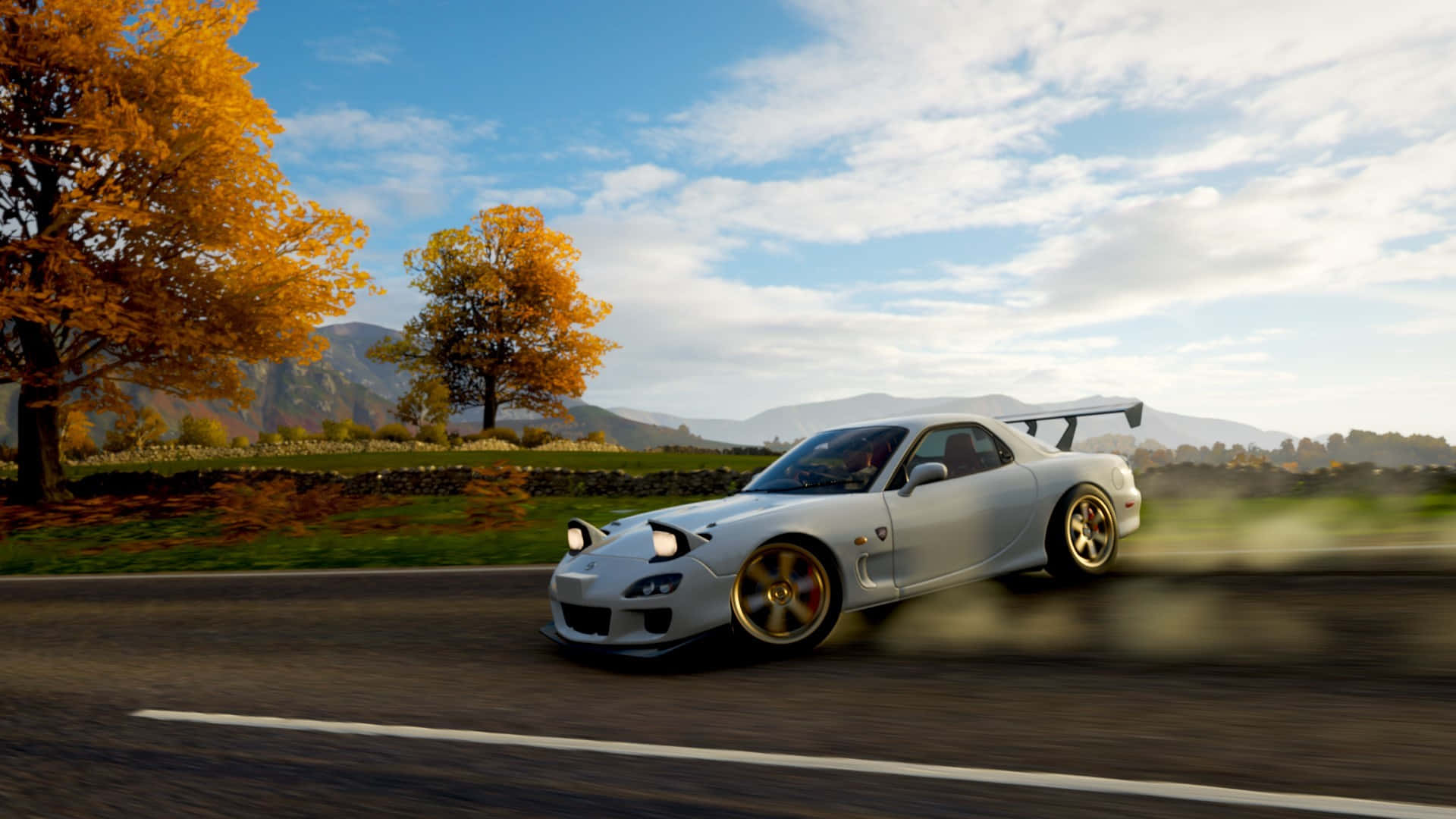 Mazda R X7 Drift Autumn Backdrop Background