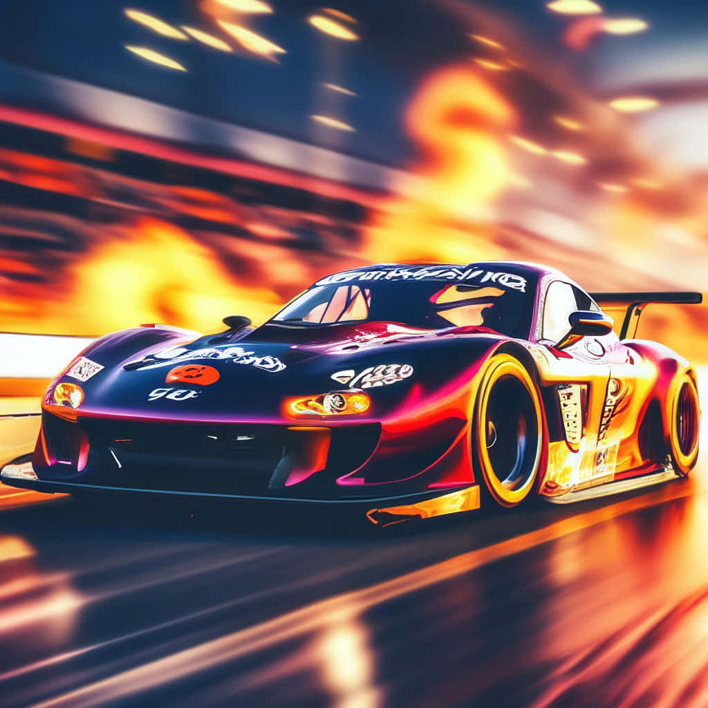 Mazda R X7 Drift Flames Background