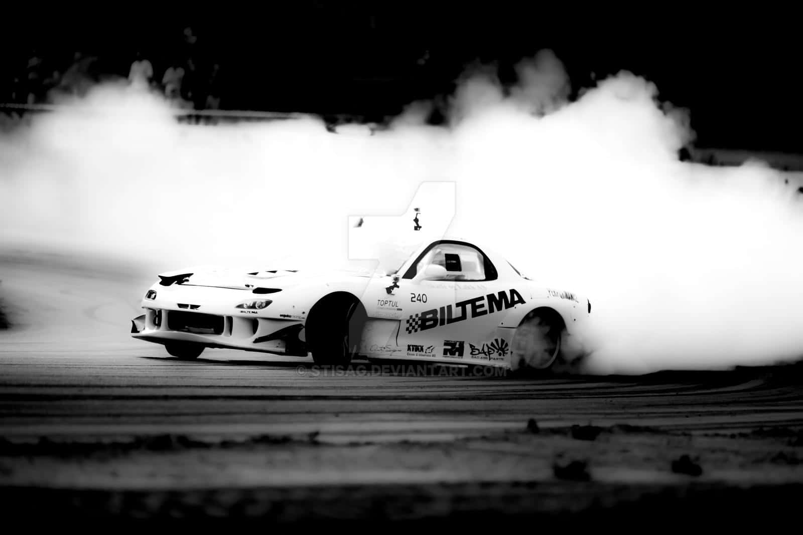 Mazda R X7 Driftingin Blackand White Background