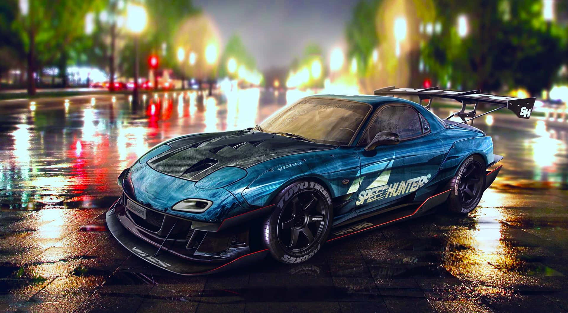 Mazda Rx 7 On A Wet Street Nfs Background