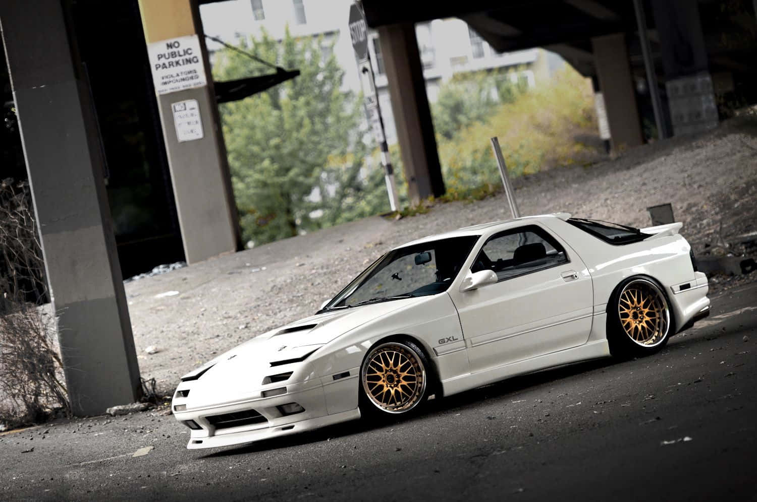 Mazda Rx7 Fc Classic Code In White Under Bridge Background