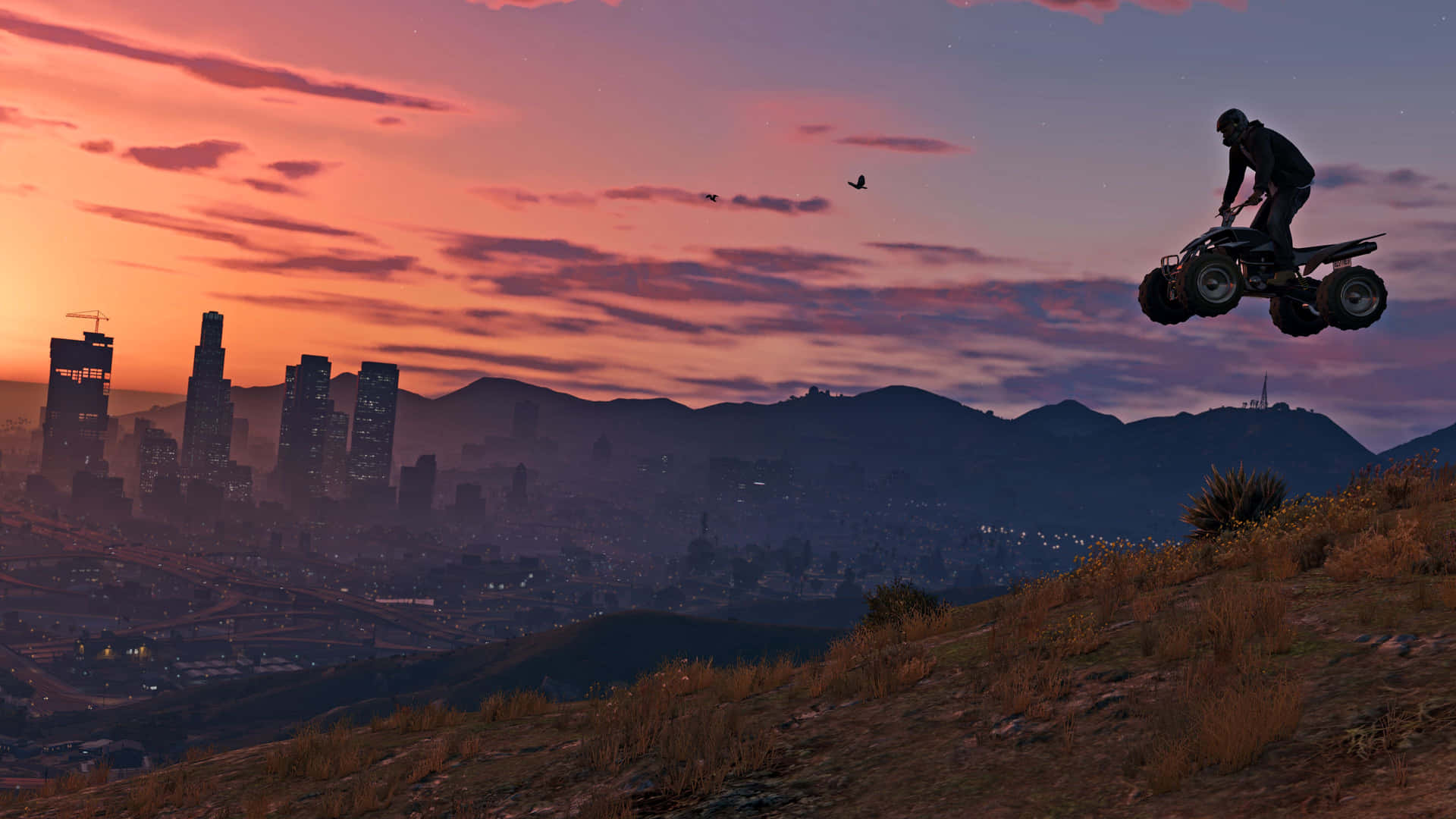 Maze Bank Tower Skyline Dominates The Night In Gta V 4k Background