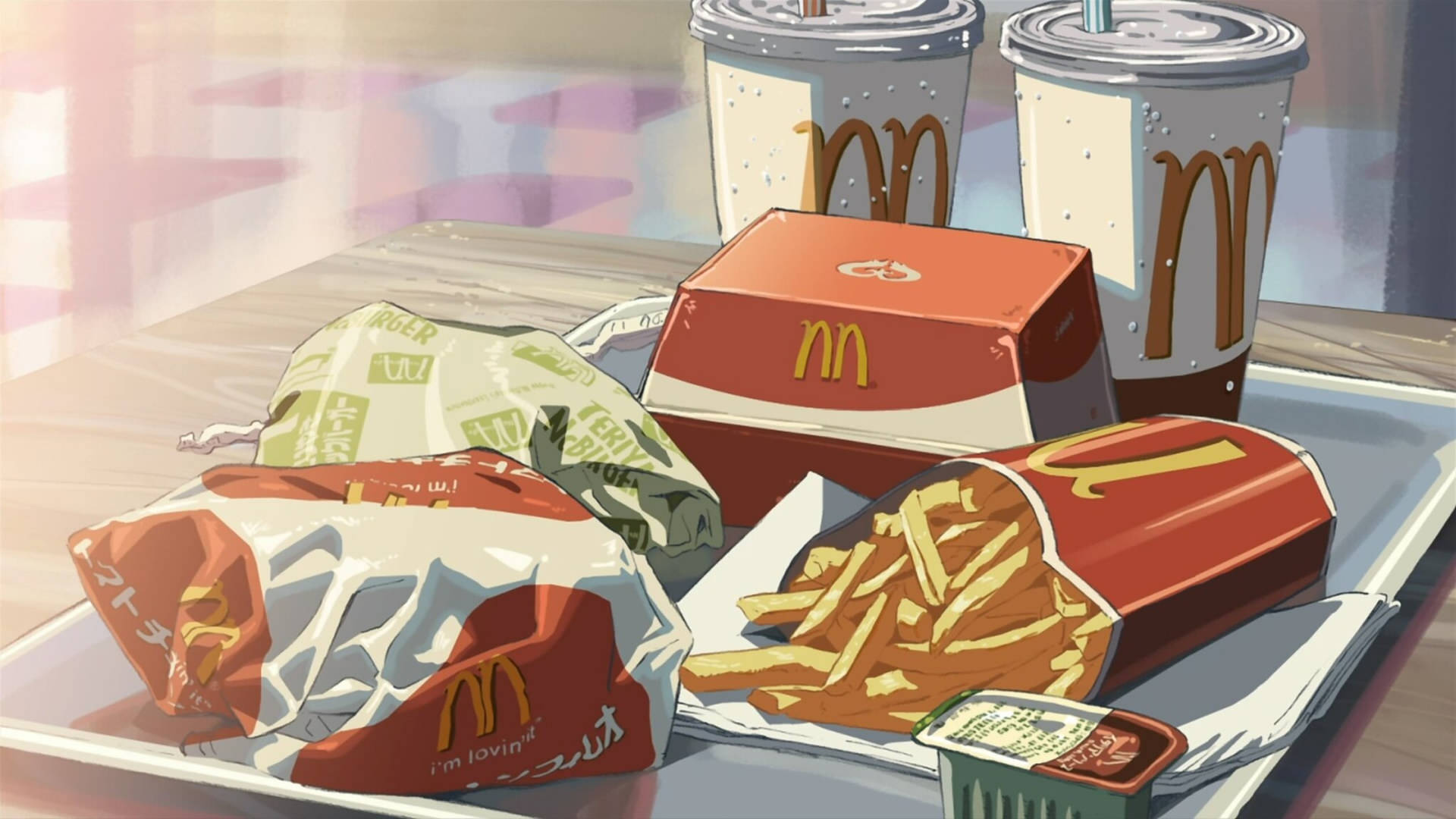 Mcdonald's Happy Meal With Iconic Mascots Background