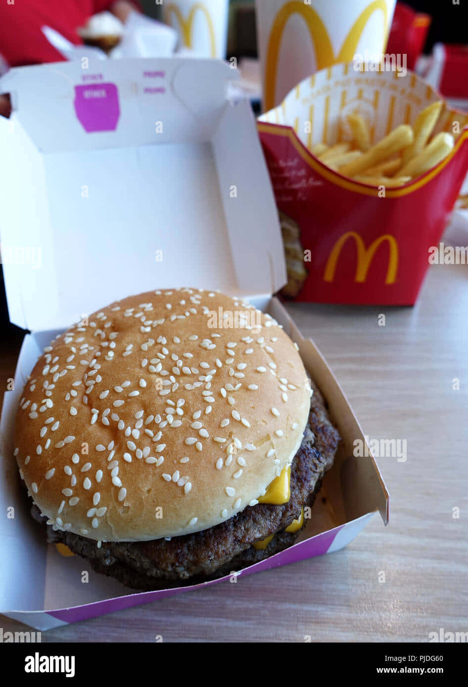 Mcdonalds Hamburger And Fries In A Box - Stock Image Background