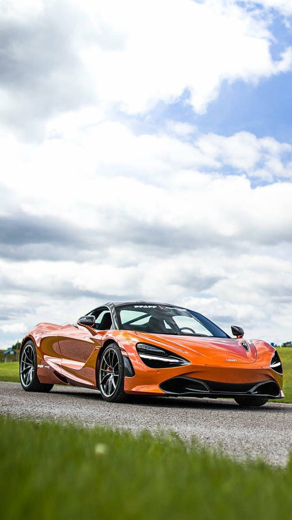 Mclaren 720s Orange Car Cloudy Sky Phone Background