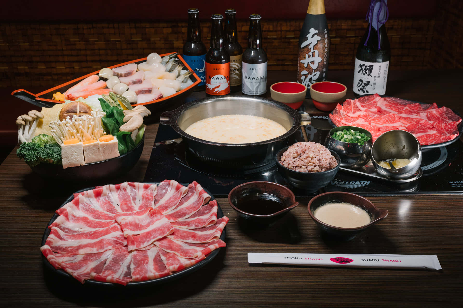 Meat And Vegetables For Shabu-shabu Stew Background