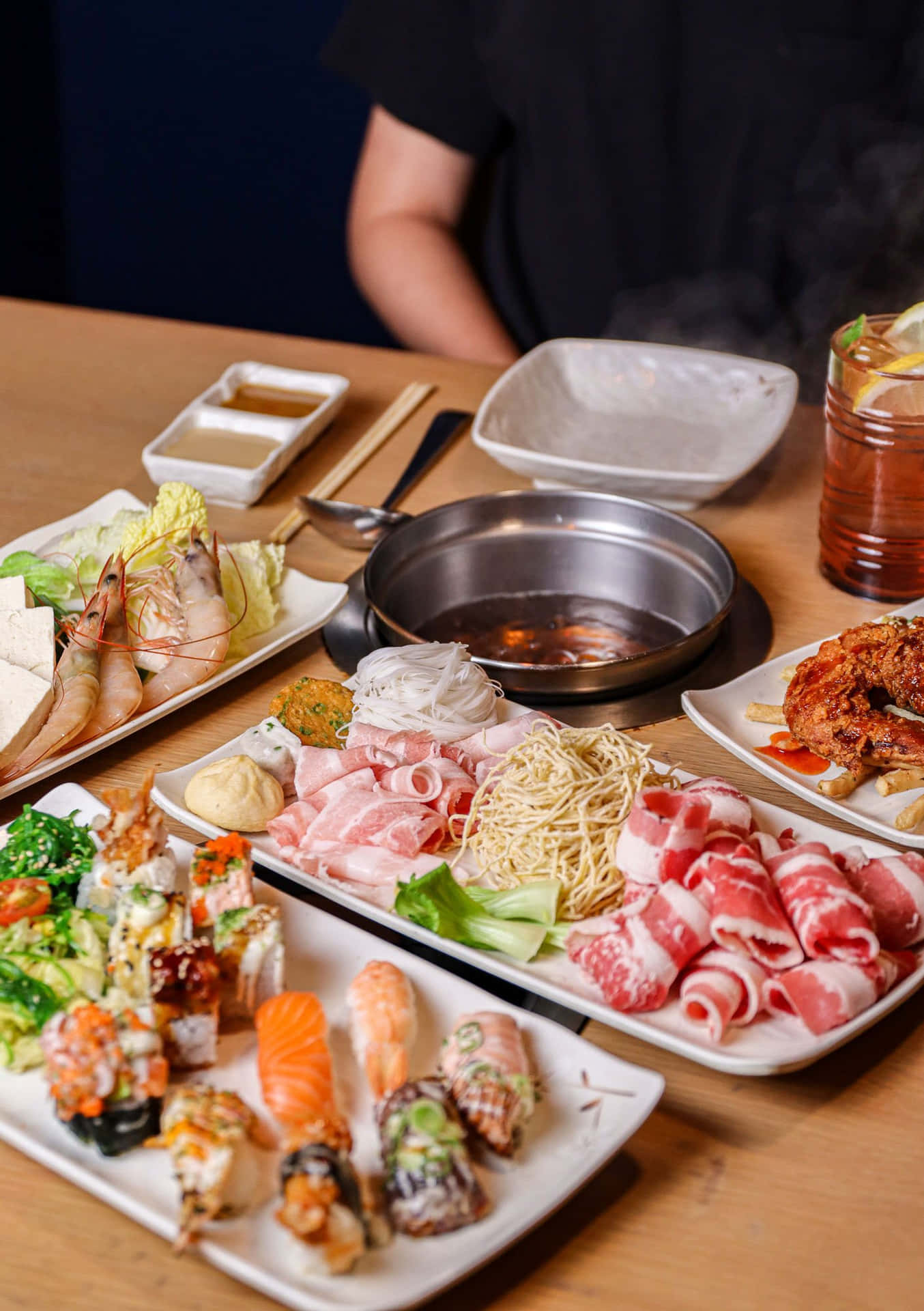 Meat And Veggies On A Tray For Shabu-shabu Background