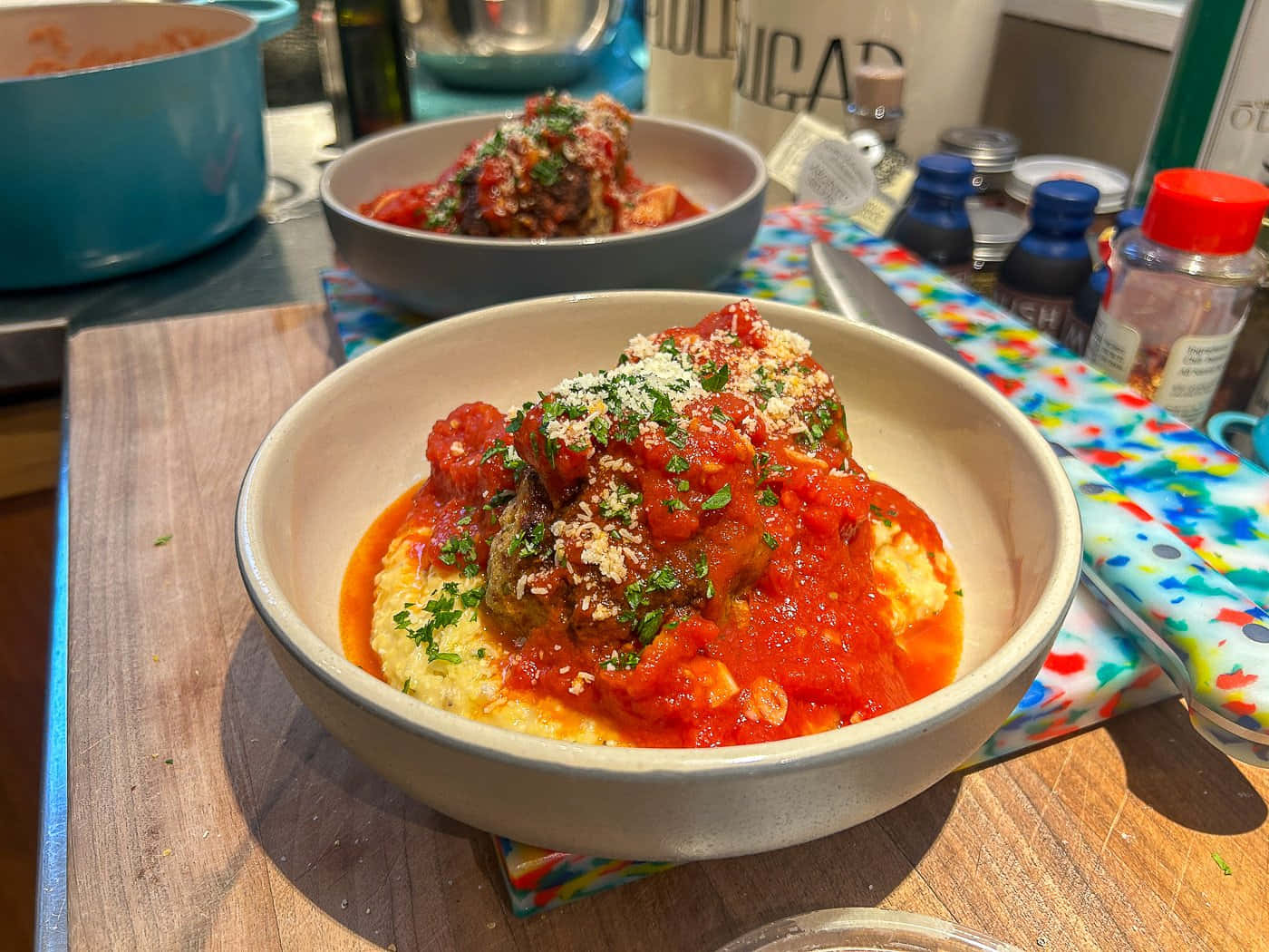 Meatballs Served Over Polenta