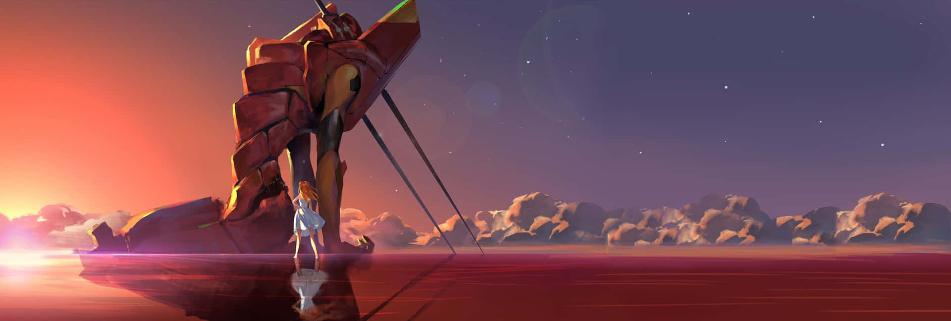 Mecha Sunset Standoff Background