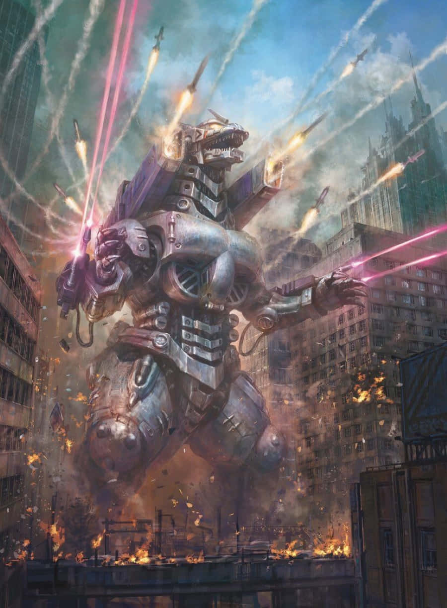 Mechagodzilla, The Robotic Doppelganger Of Godzilla, In Battle Readiness Stance Background