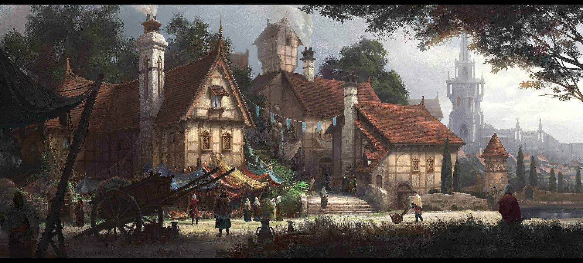Medieval Fantasy Village Art Background