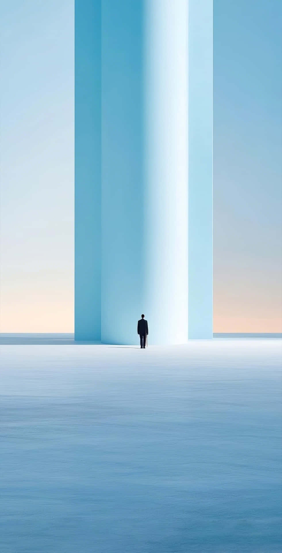 Meditative Figure Amid Expansive Pastel Abstraction Background