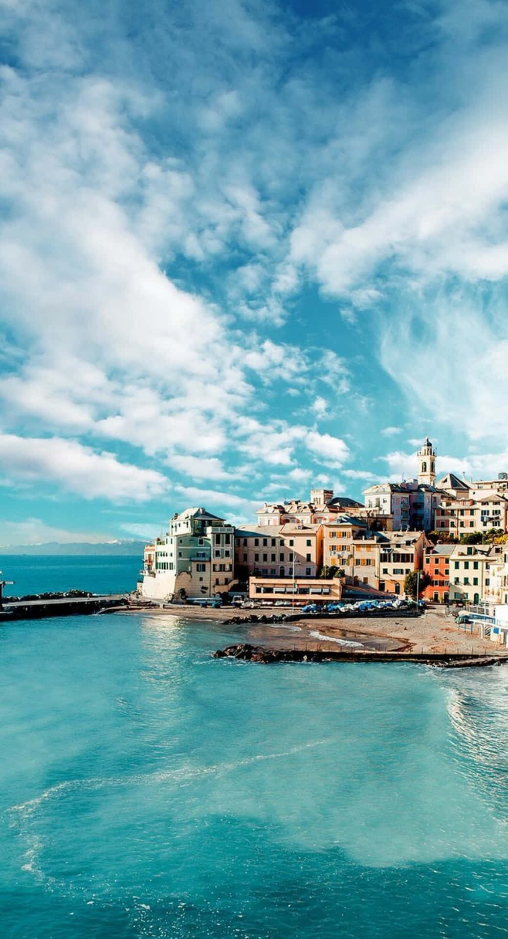 Mediterranean Coastal Town Scenery Background