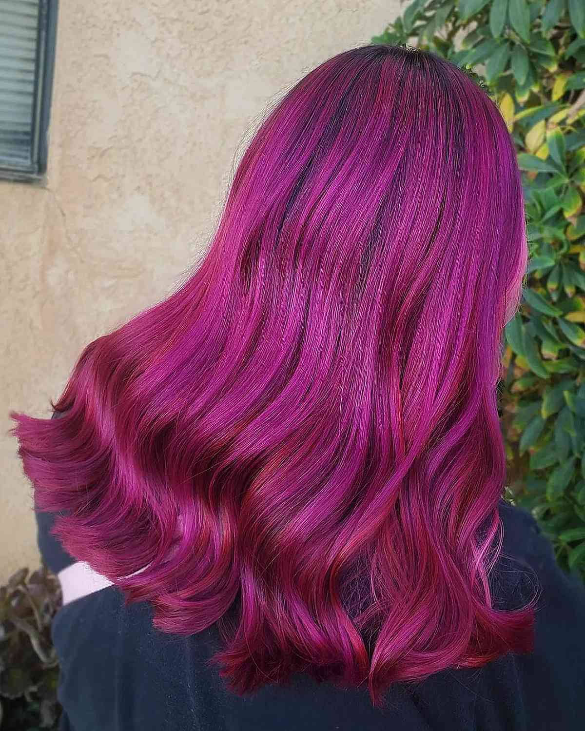 Medium-length Wavy Magenta Hair Background