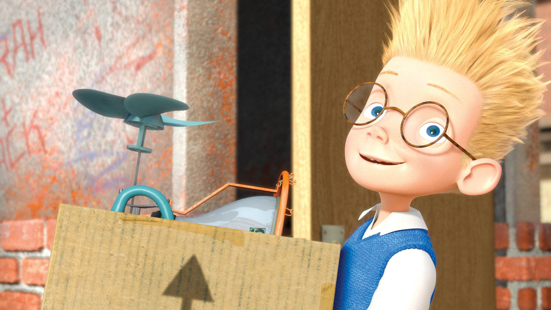 Meet The Robinsons Lewis Carrying A Box Background