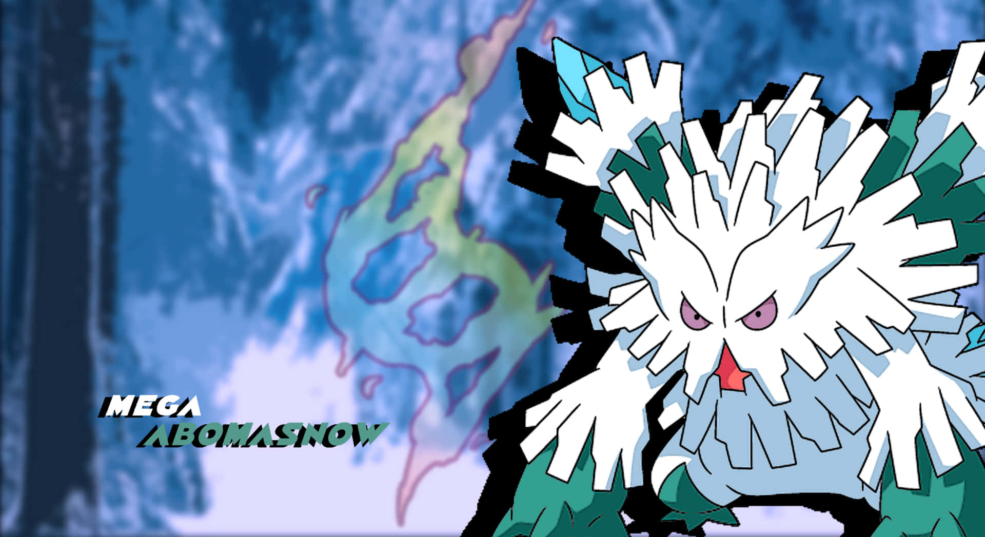 Mega Abomasnow In Blue Abstract Backdrop Background