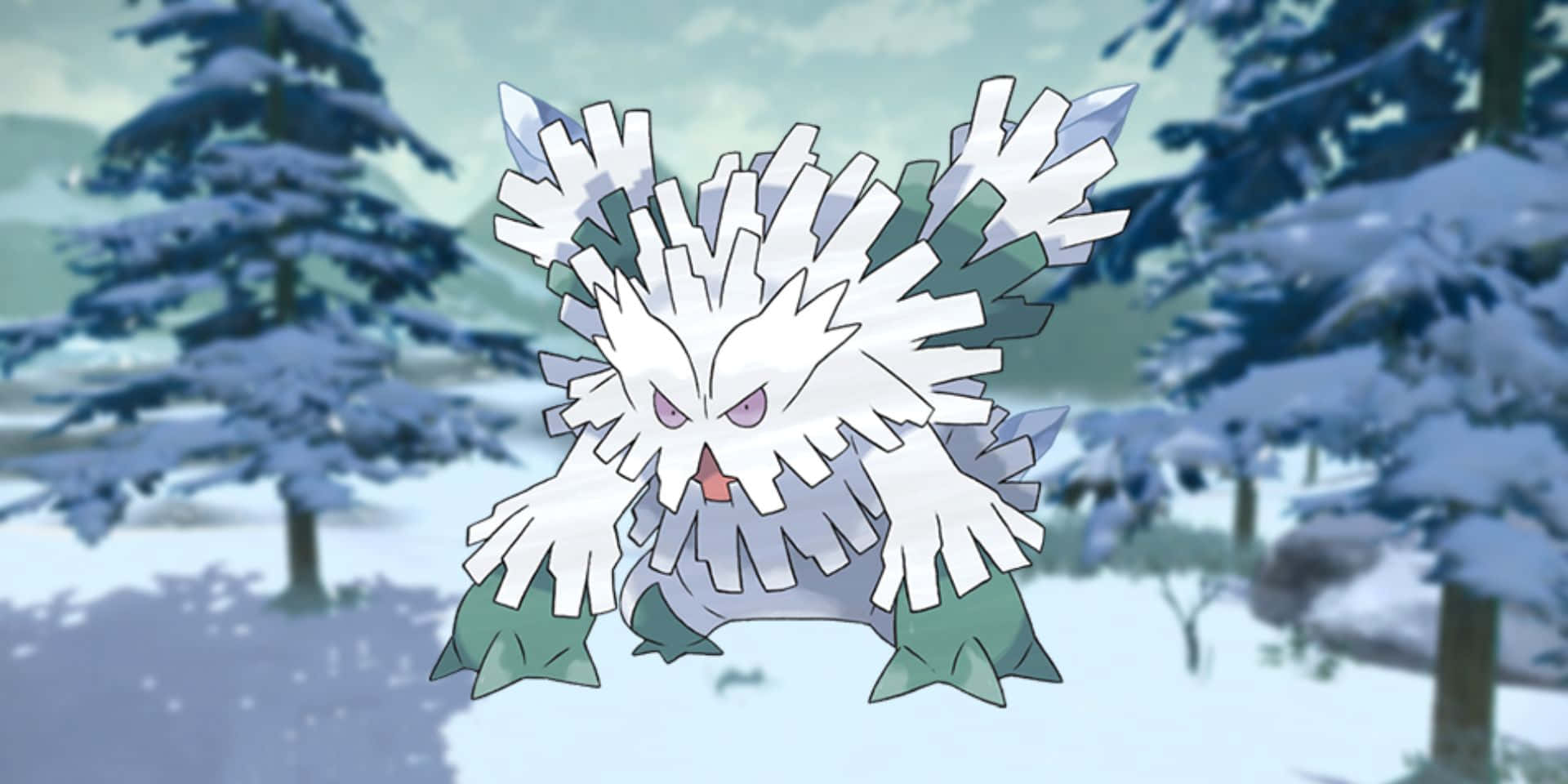 Mega Abomasnow With Snowy Pine Trees Background