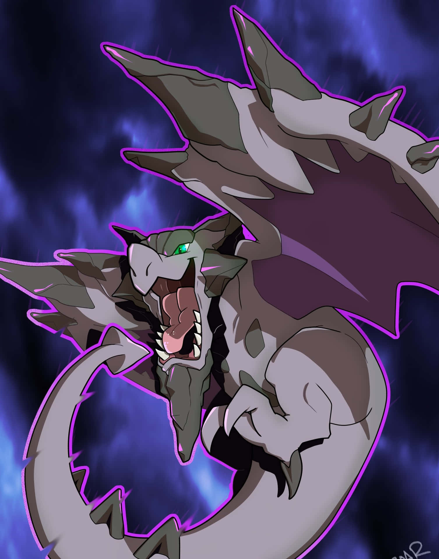 Mega Aerodactyl With Purple Aura Background