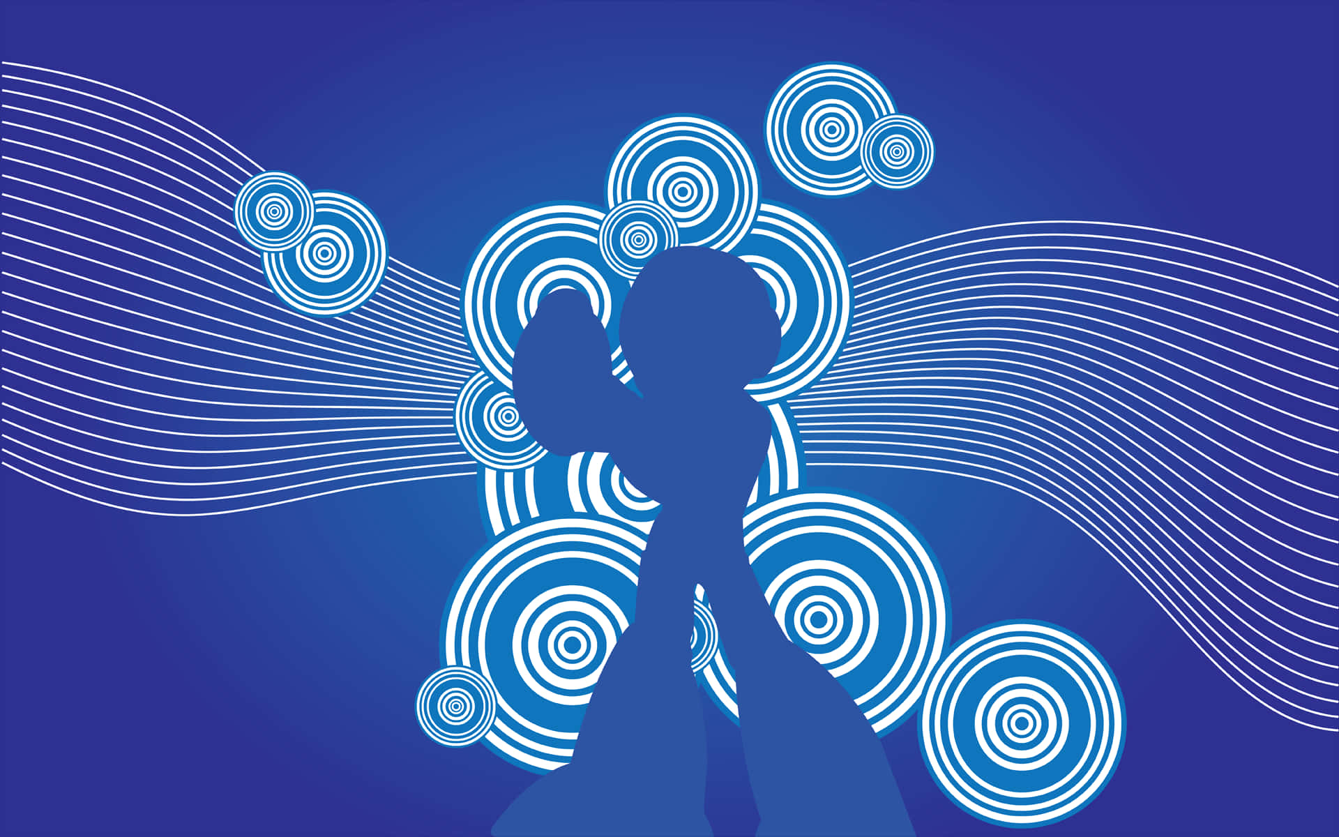 Mega Man Silhouette And Concentric Circles Background