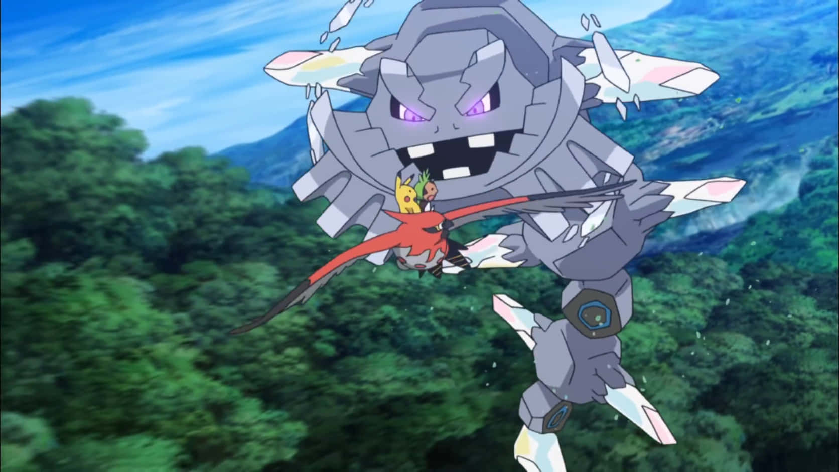 Mega Steelix Trailing Pikachu