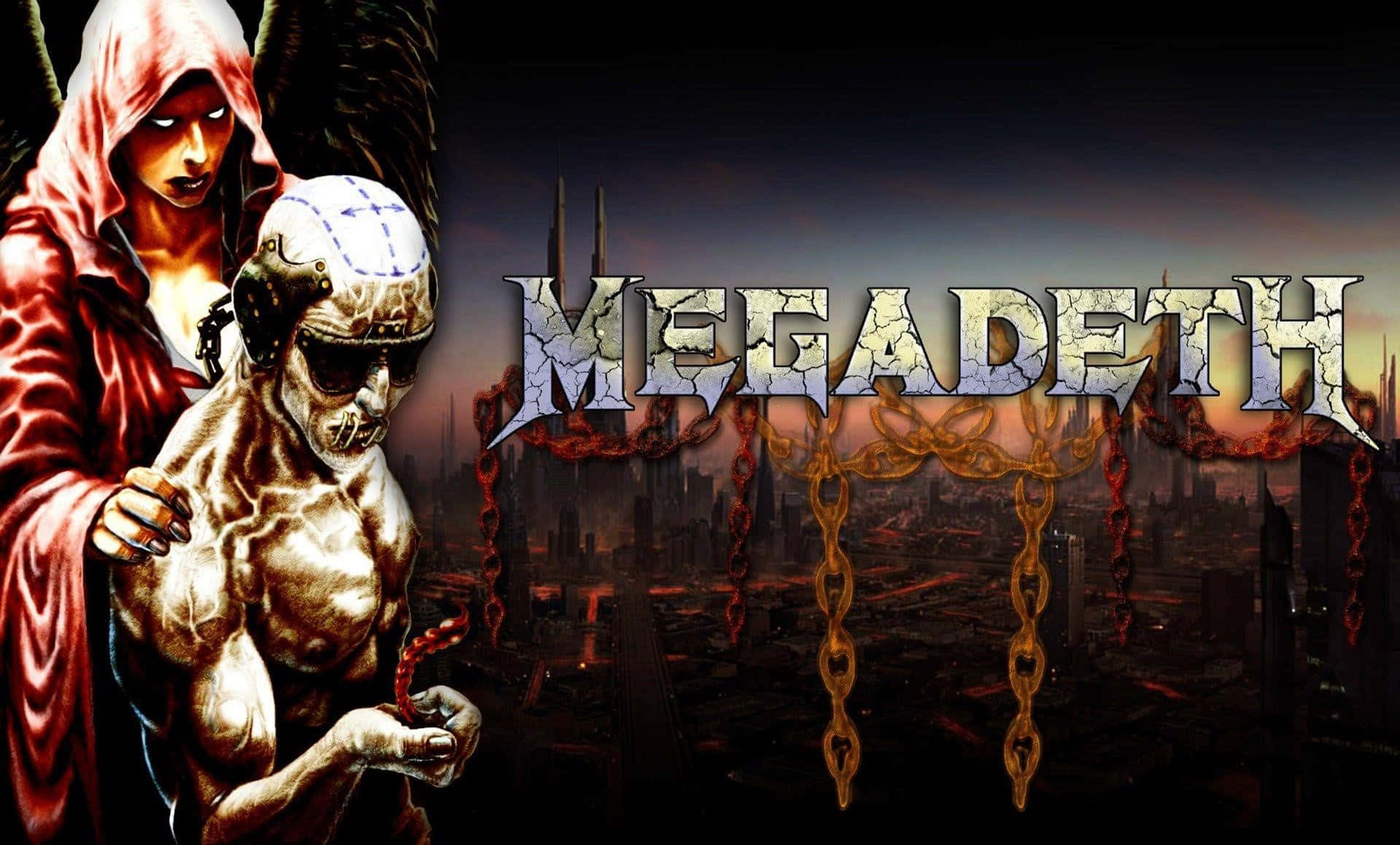 Megadeth Vic Rattleheadand Dystopian Backdrop