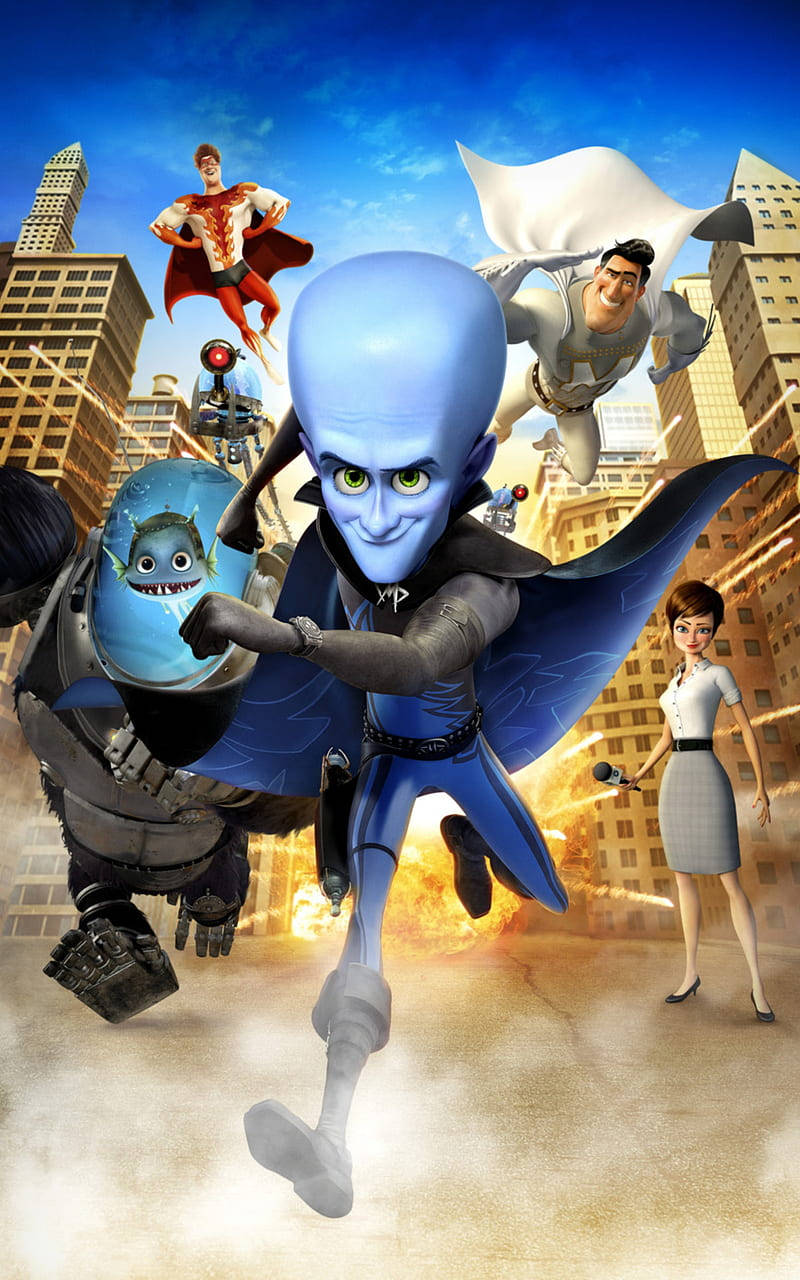 Megamind Cast Running And Flying Background