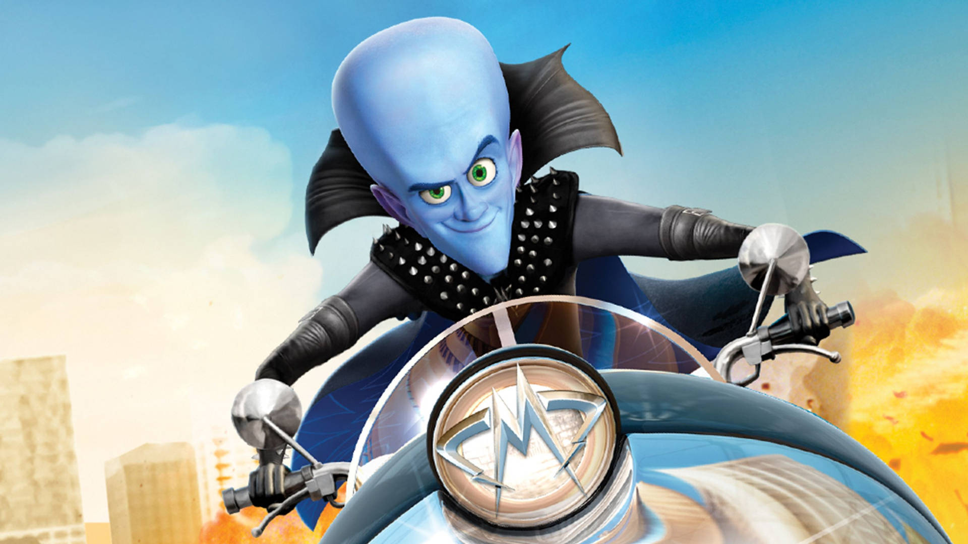 Megamind Riding His Motorcycle Background