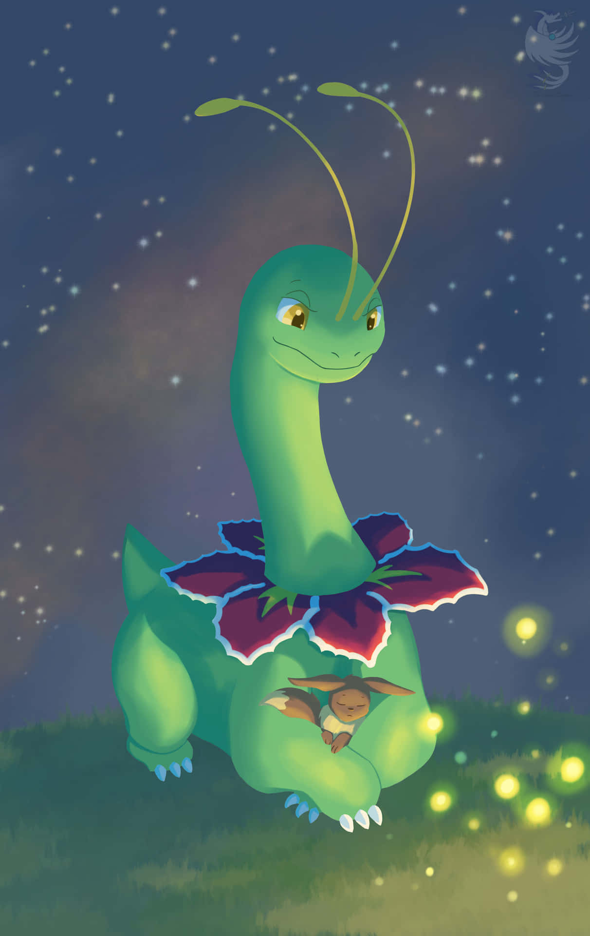 Meganium And Eevee Cute Illustration Background