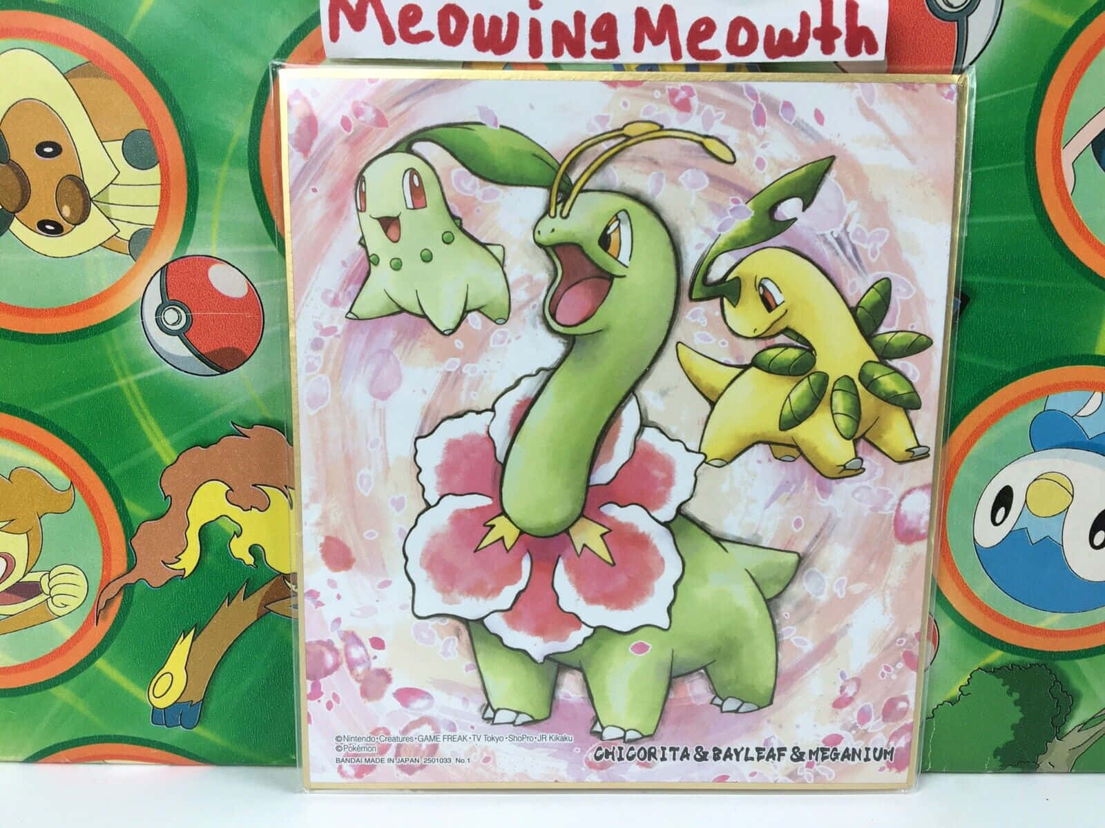 Meganium Bayleef Chikorita On Pink Background Background