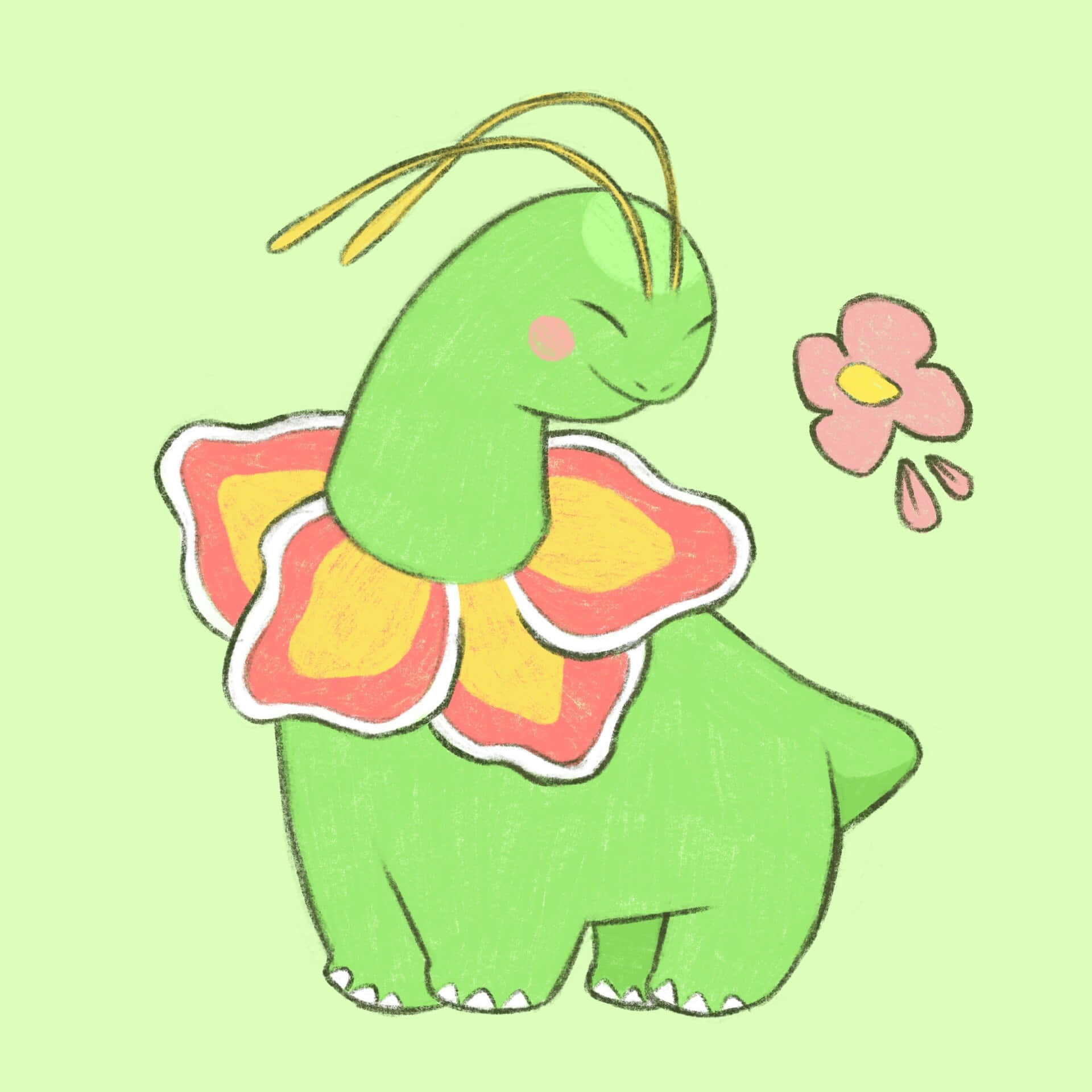 Meganium Cute Illustration With Green Background Background