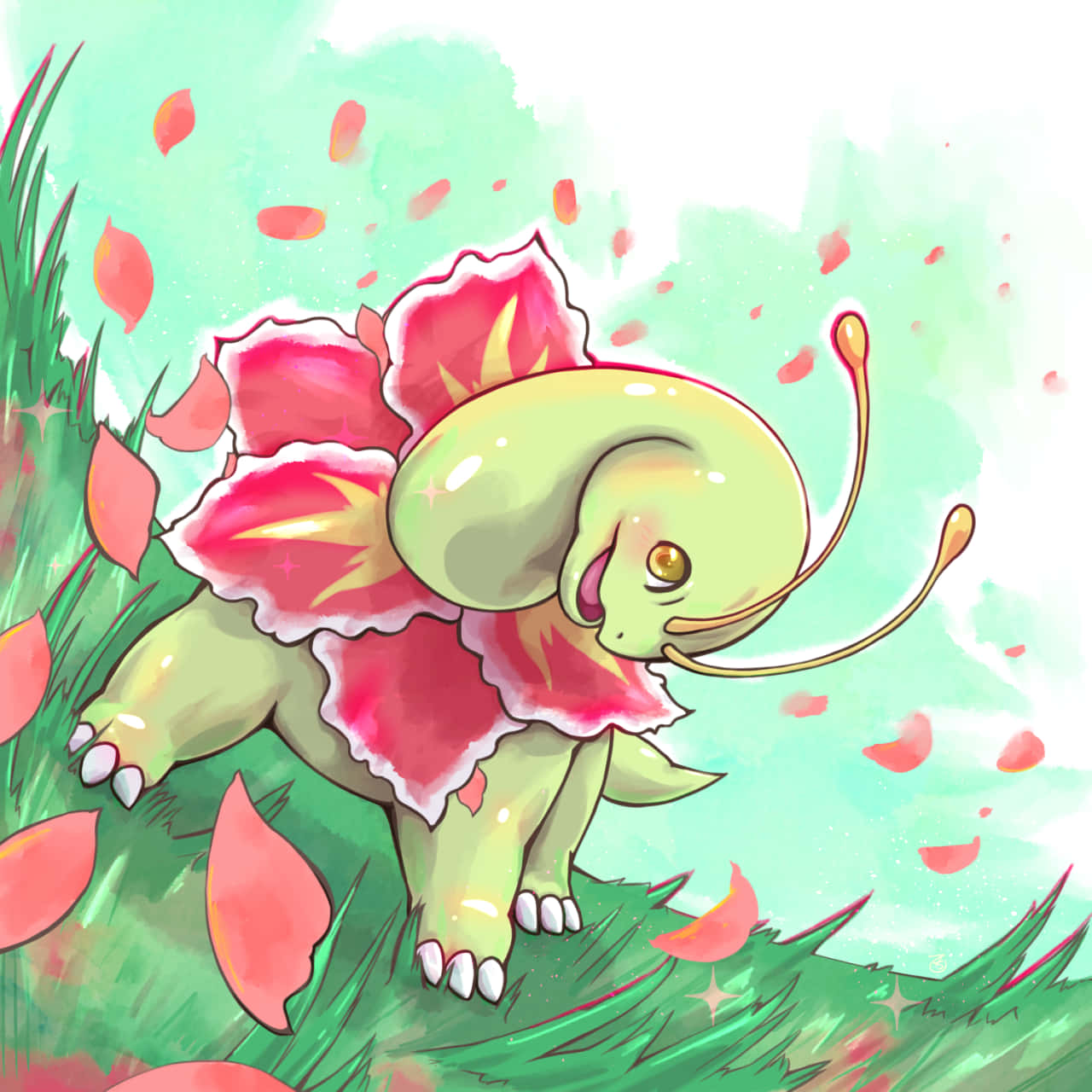 Meganium Pokemon Windy Day Illustration Background