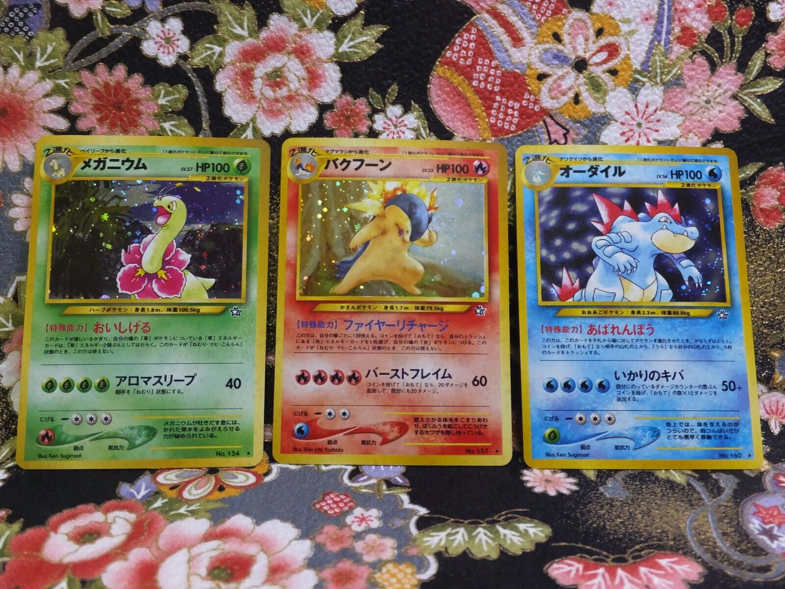 Meganium Typhlosion Feraligatr Cards Floral Background Background