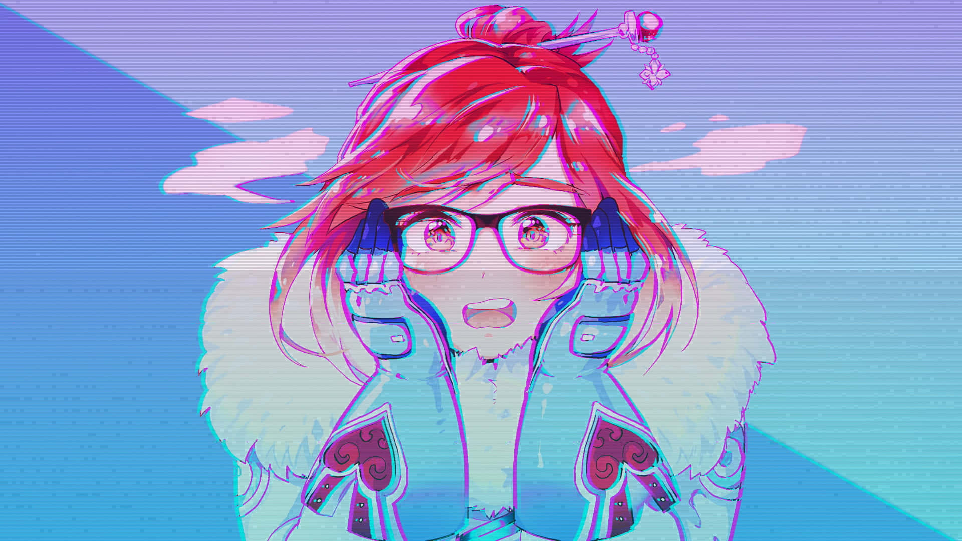 Mei Masaki Vaporwave Anime Background