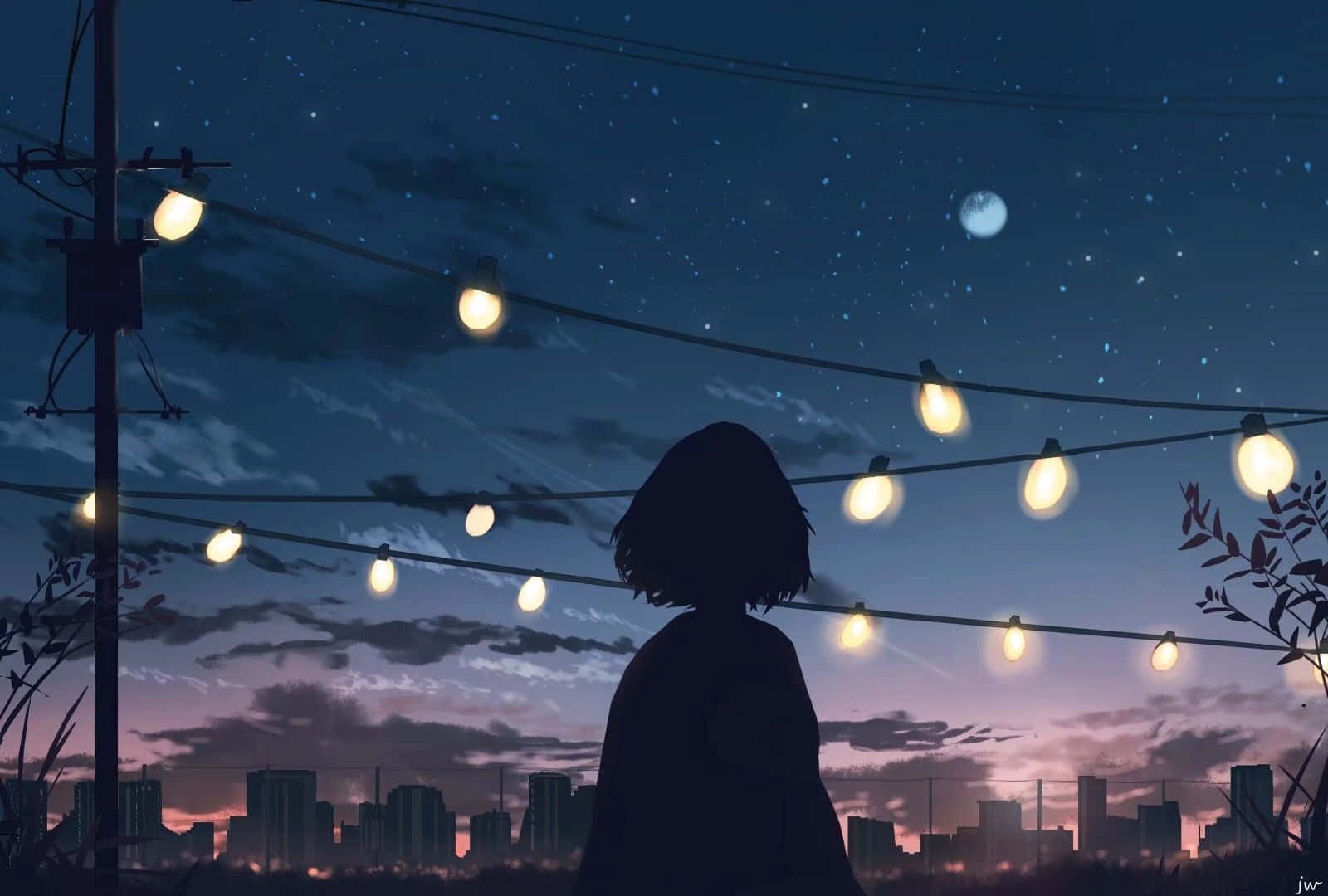 Melancholic Sunset With Silhouette Anime Girl Aesthetic Digital Art