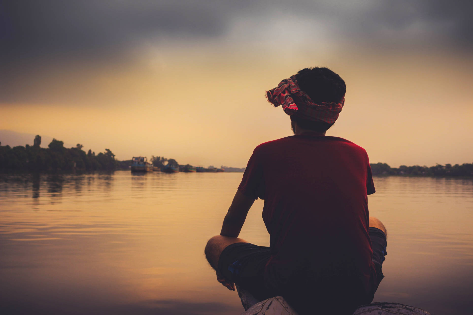Melancholy Boy At The Lake Background