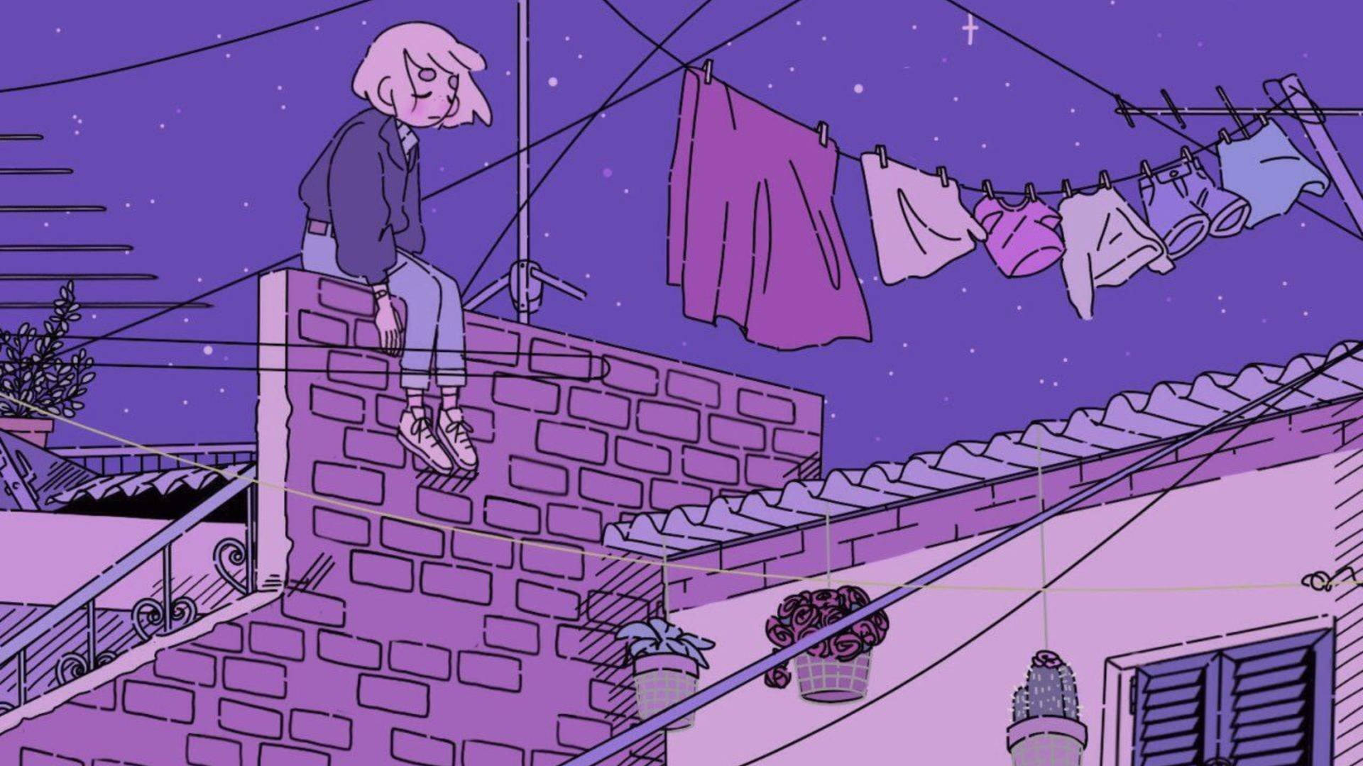 Melancholy Girl On The Rooftop