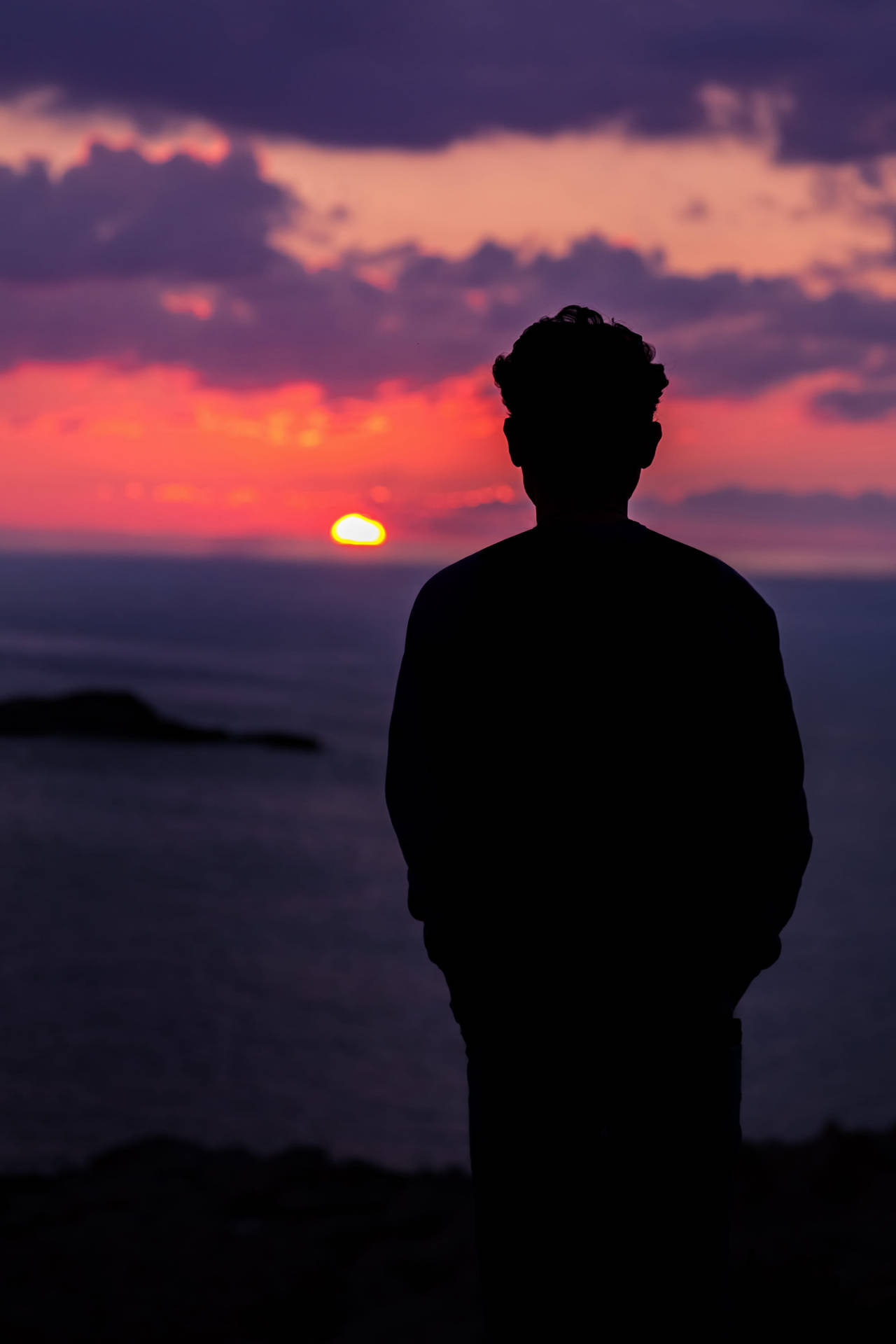 Melancholy Man And Sunset Background