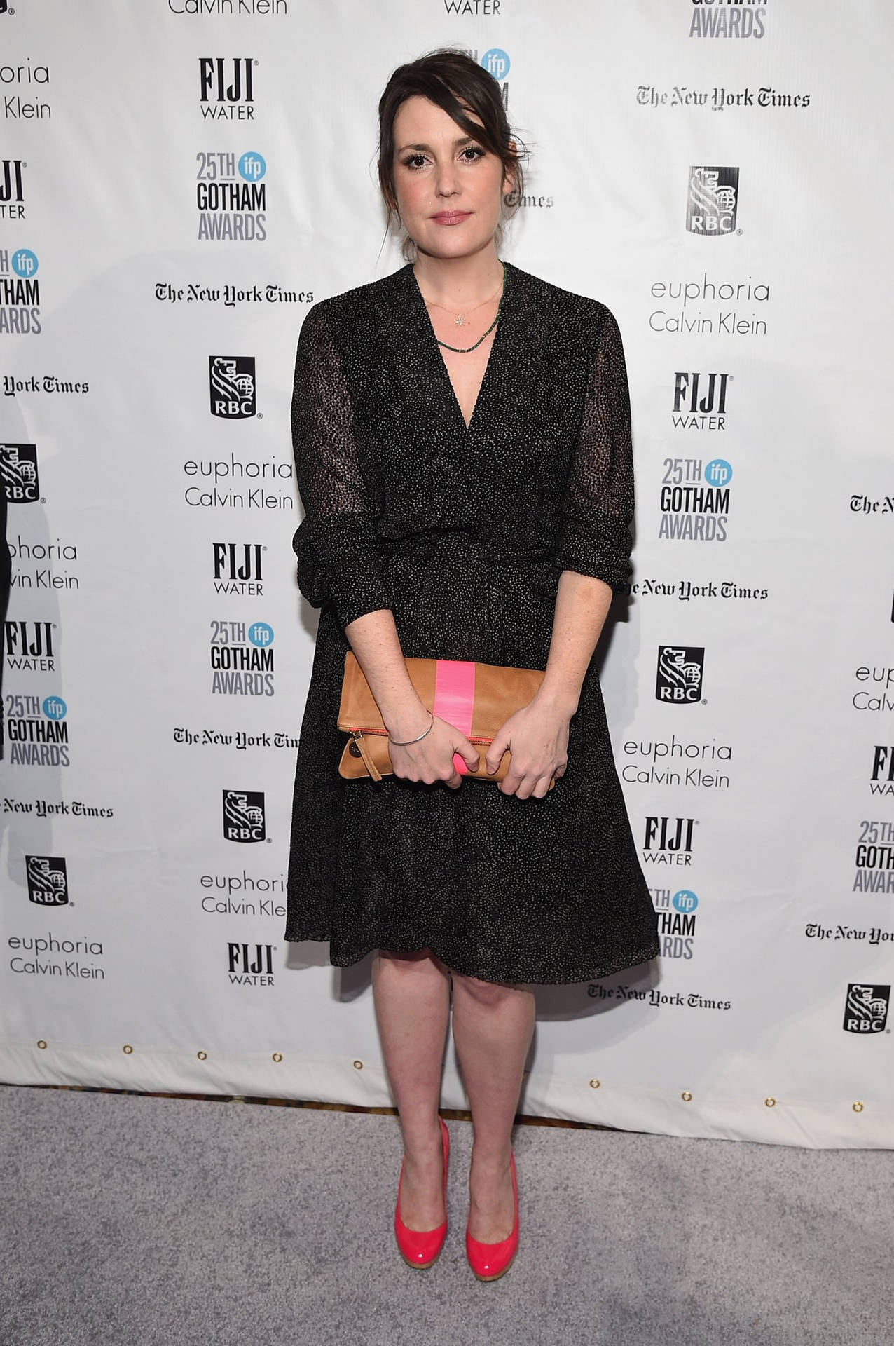 Melanie Lynskey Black Dress Gotham Awards Background