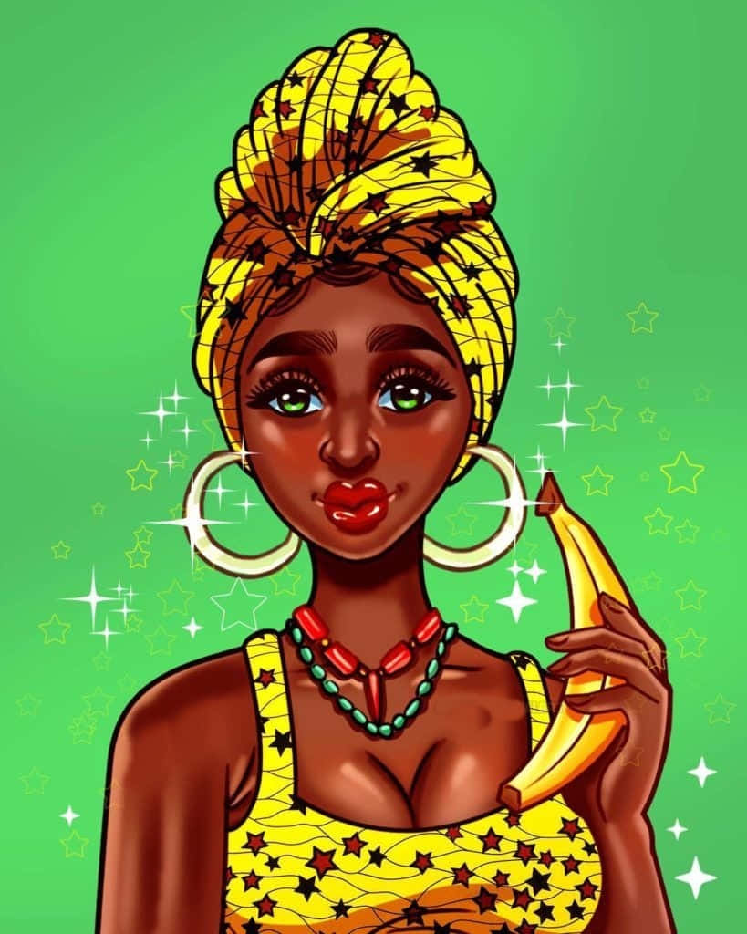 Melanin Girl With Banana Background