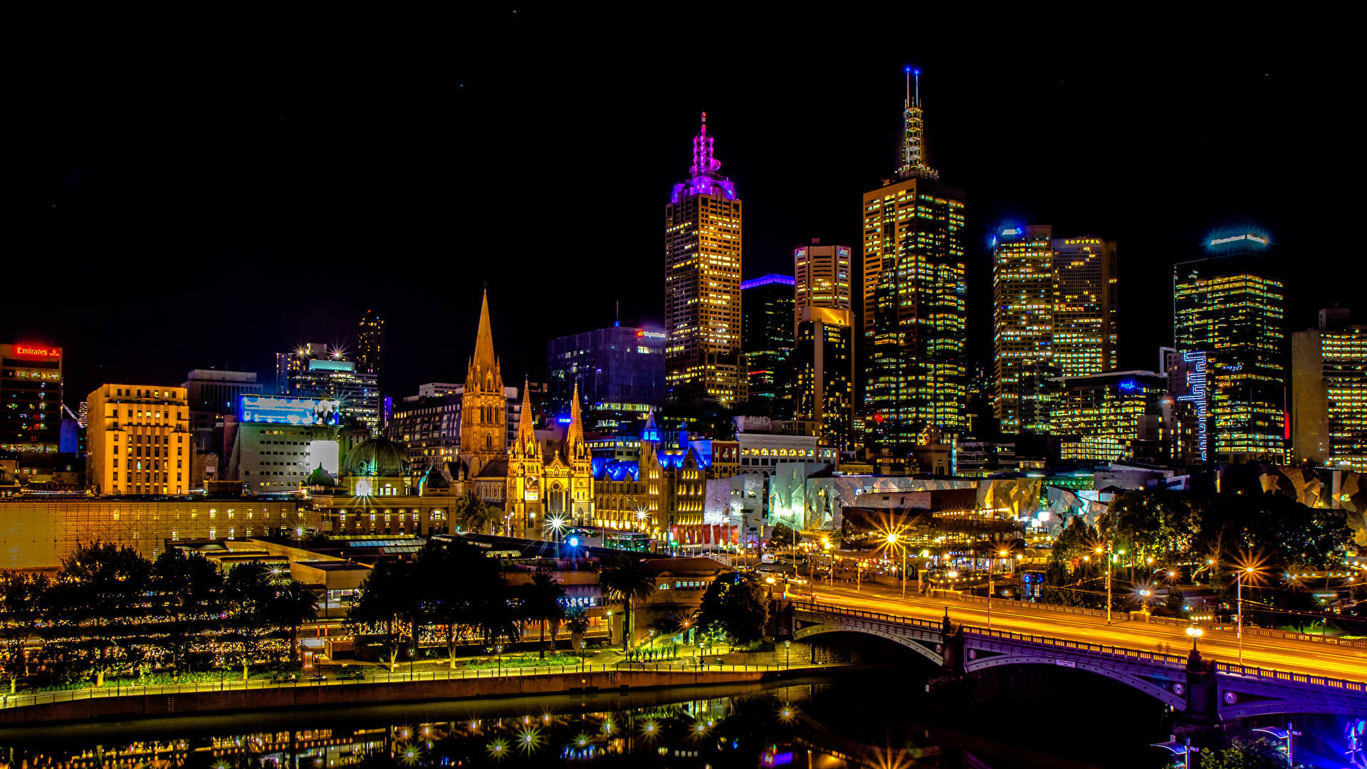 Melbourne City At Night Background