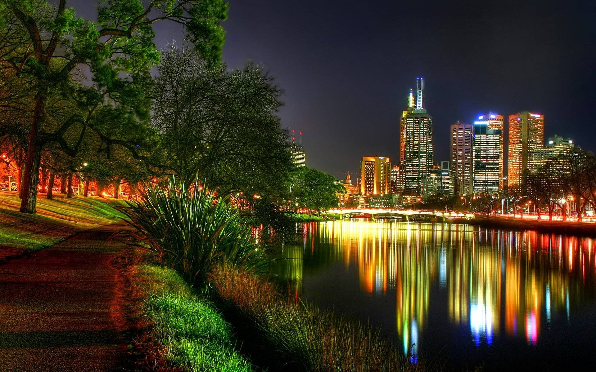 Melbourne Park At Night Background