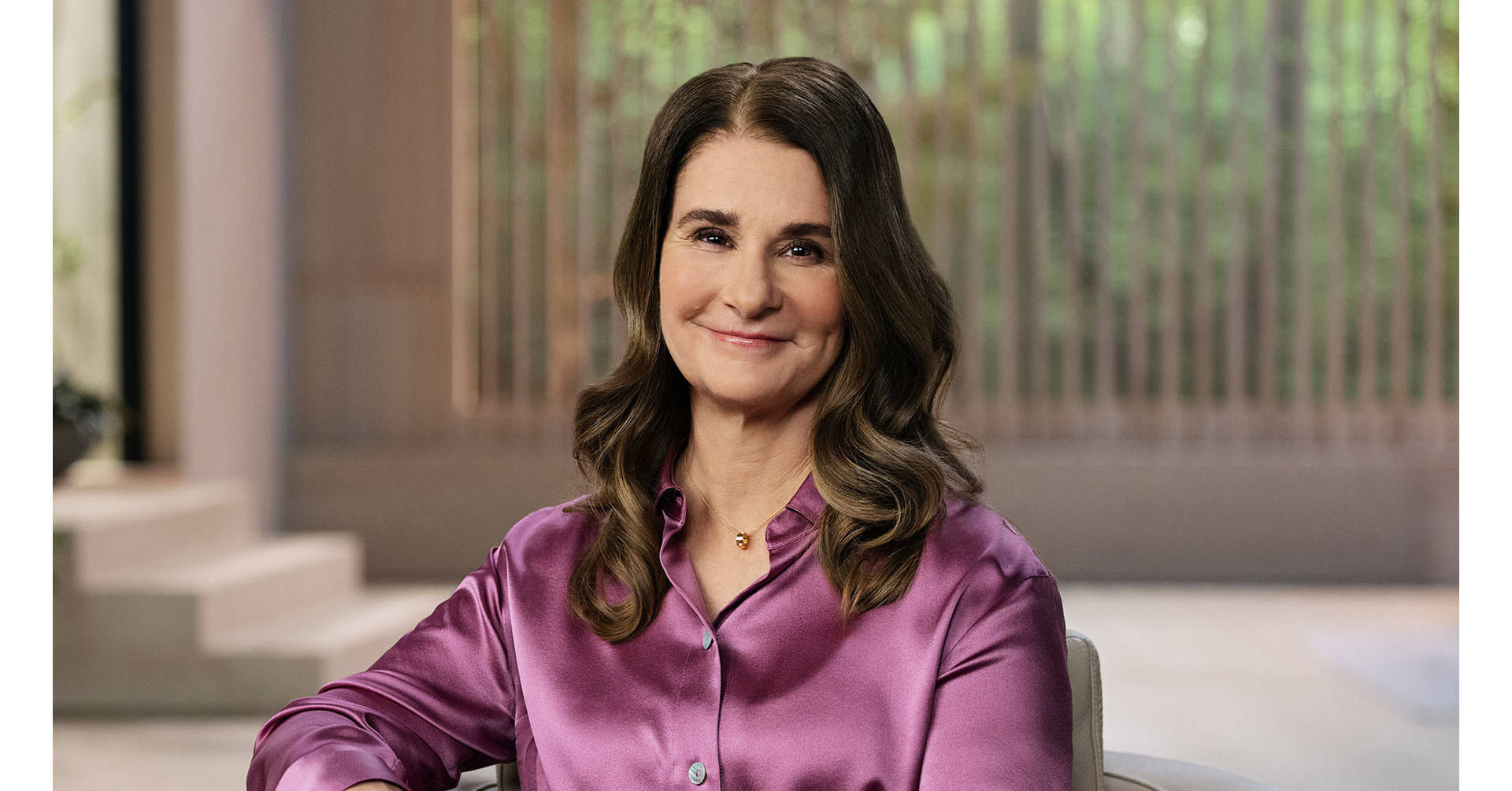 Melinda French Gates Donning A Purple Silk Top