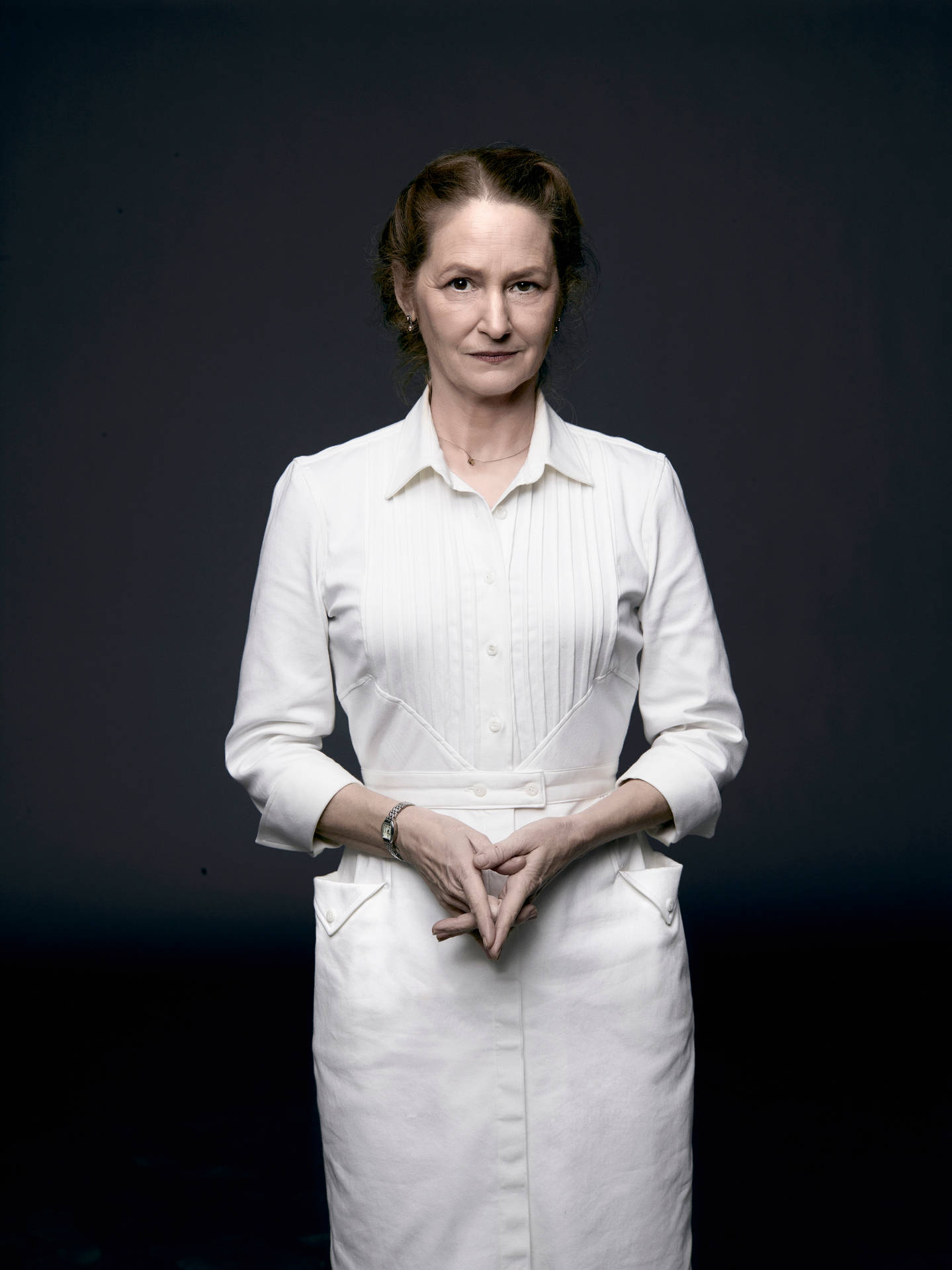 Melissa Leo Eerie White Dress Portrait Background