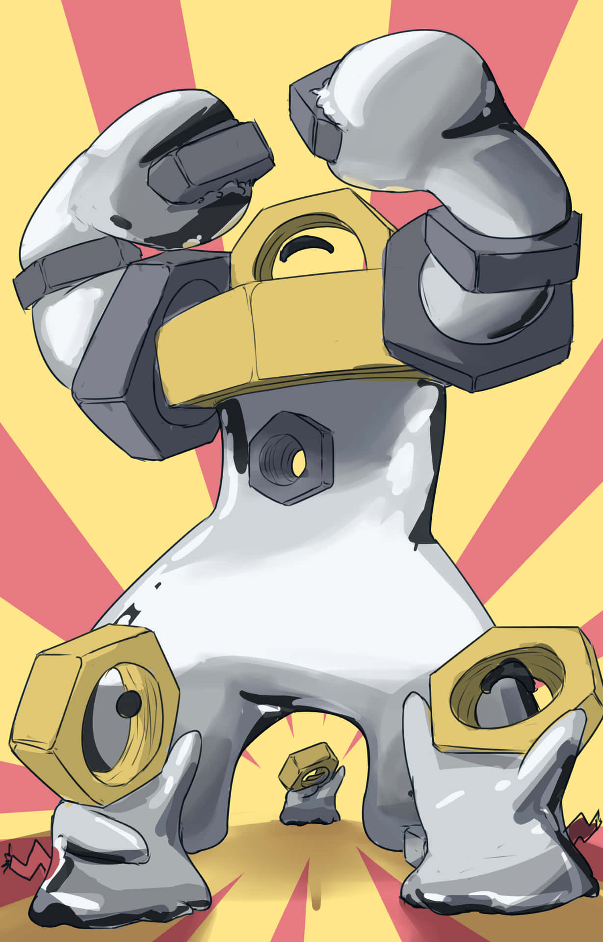 Melmetal Flexing With Meltan Background